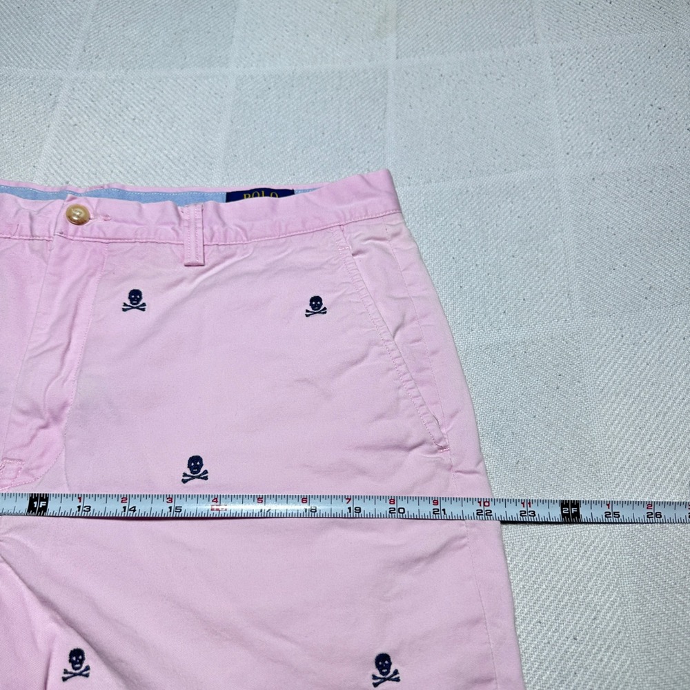 Polo Ralph Lauren Chino Shorts Men 35 Cotton Twill Stretch Skull Crossbones Pink - Picture 8 of 12